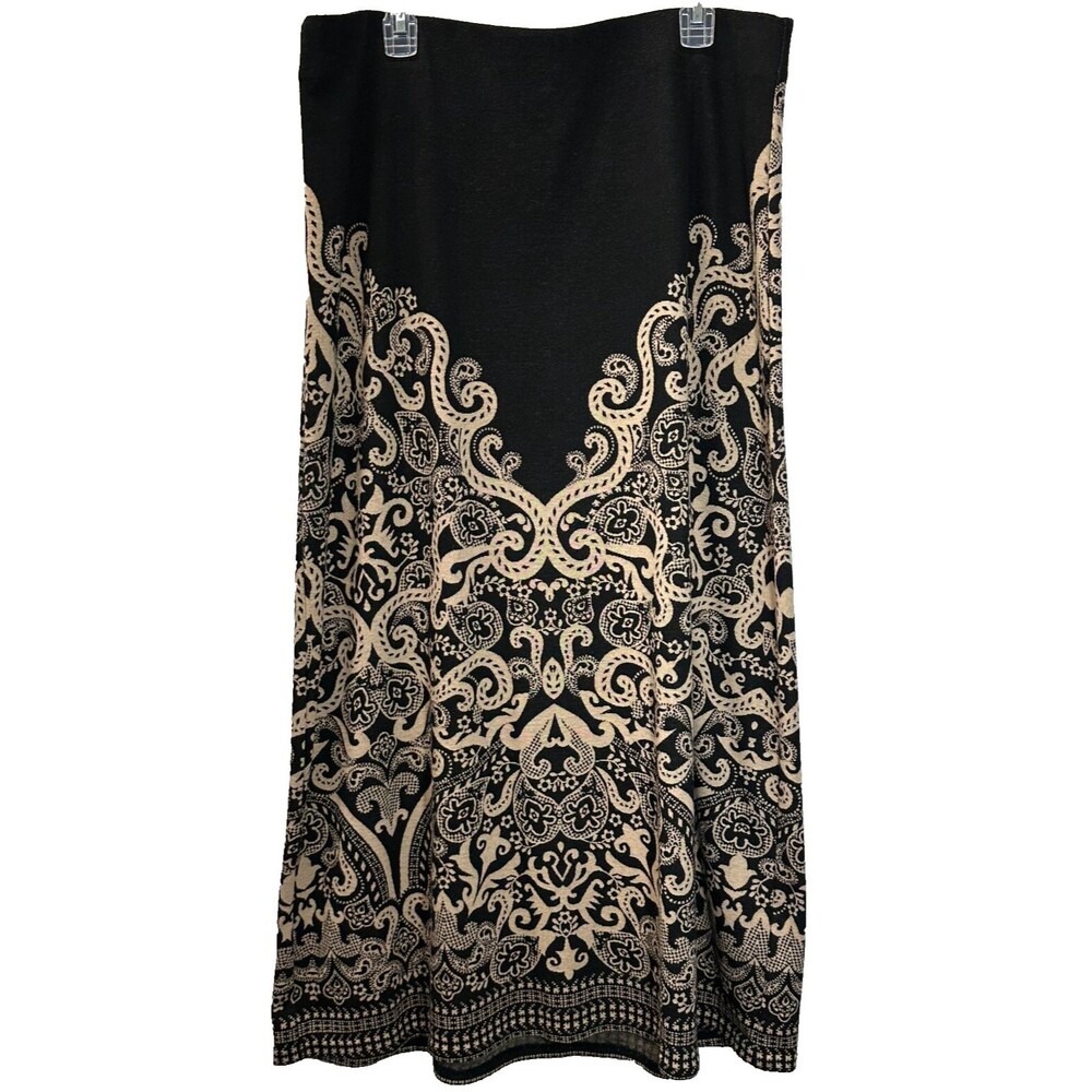 ECI New York Skirt Women's Sz XL Black/Beige Graphic Maxi Casual/Career Pull On